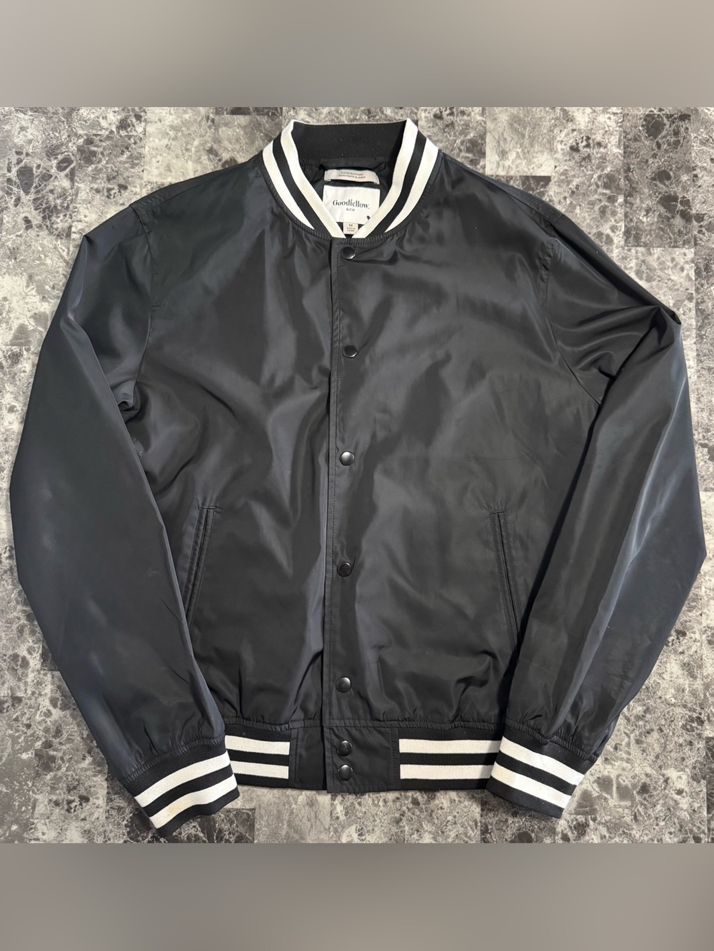 Goodfellow & Co Black Bomber Jacket with White Trim
